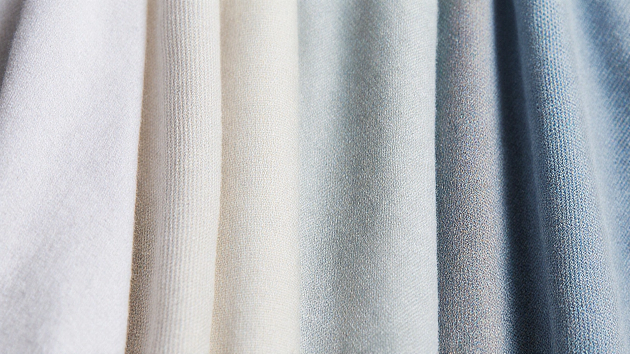 Close‑up view of cotton, linen, bamboo, synthetic, and merino wool fabrics side by side.