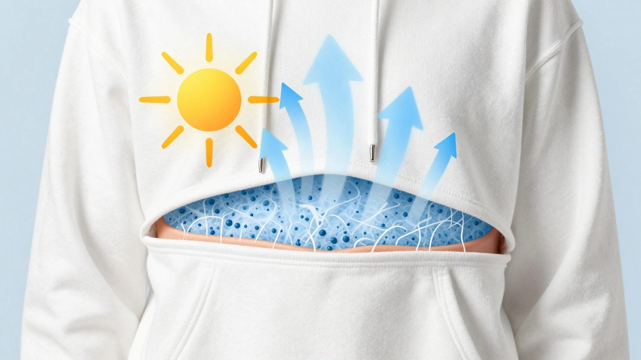 Diagram showing air layer and breathability in hoodie fabric
