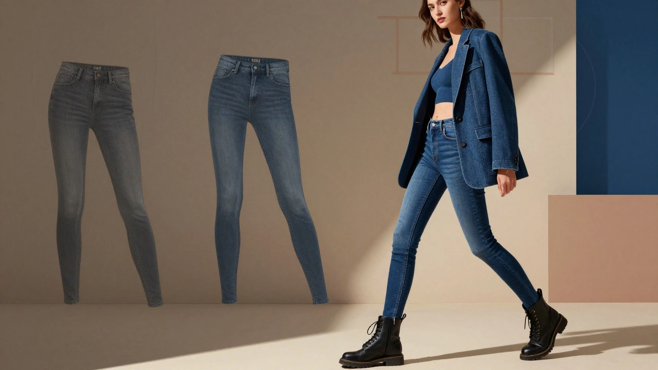 Fashion illustration comparing old vs new skinny jean styles