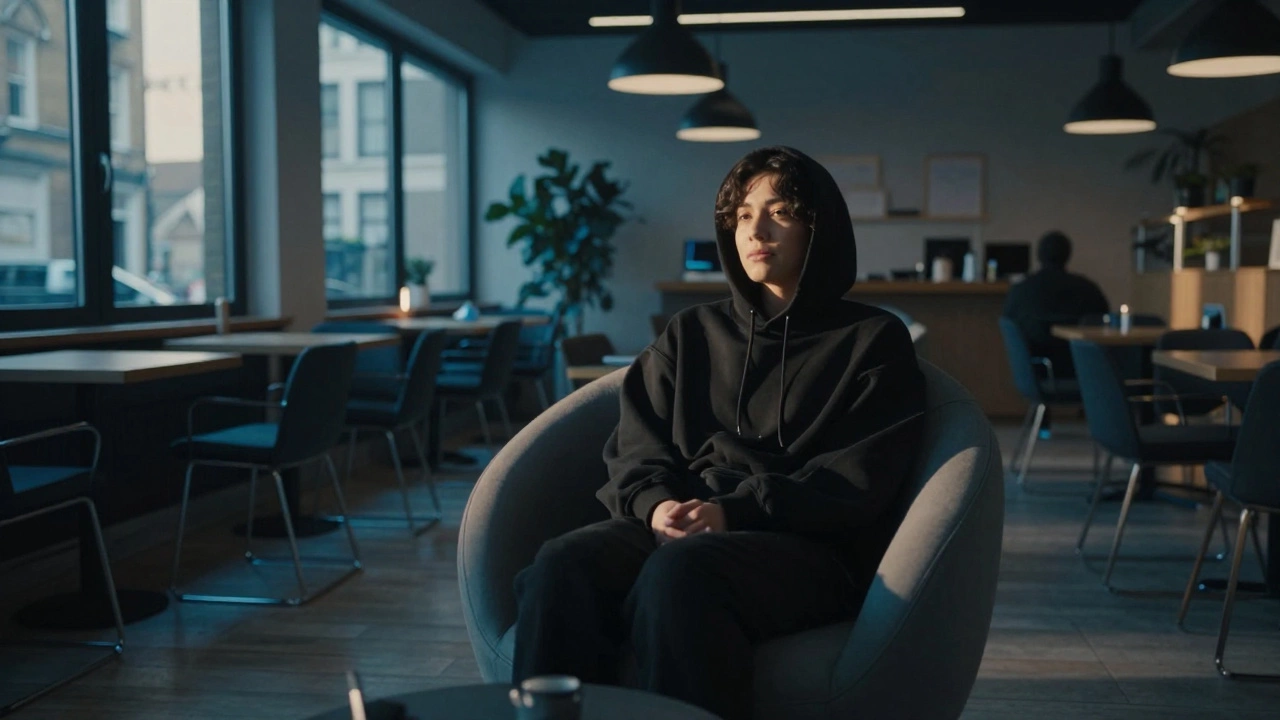 Person in hoodie finding comfort in cold air-conditioned room