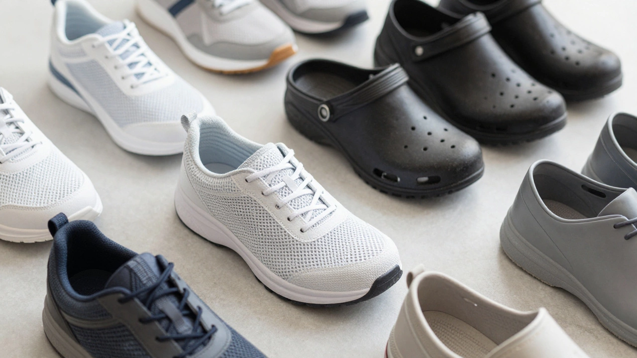 Variety of modern breathable safety shoes and sneakers