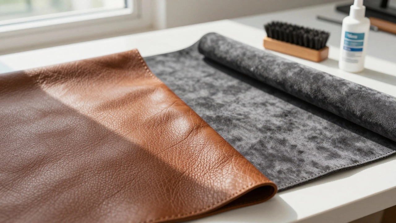 Comparison of smooth calfskin and napped suede leather textures