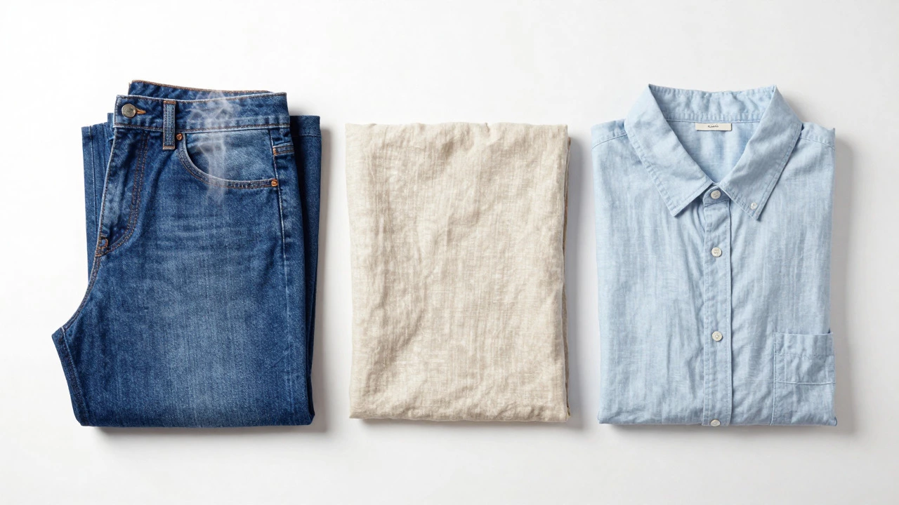 Comparison of heavy denim vs breathable linen fabric textures