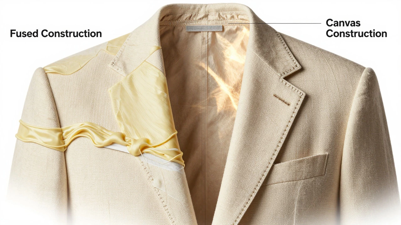 Cross-section showing fused vs canvas suit jacket construction methods