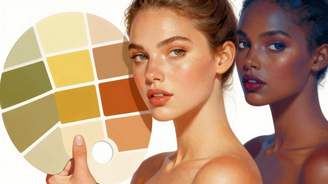 Fashion illustration showing dress colors matching skin undertones