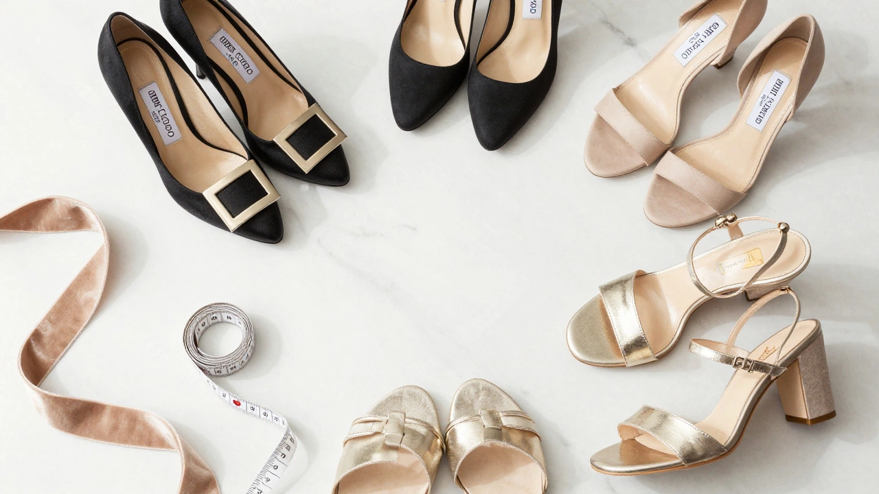 Luxury designer heels arranged on a marble surface