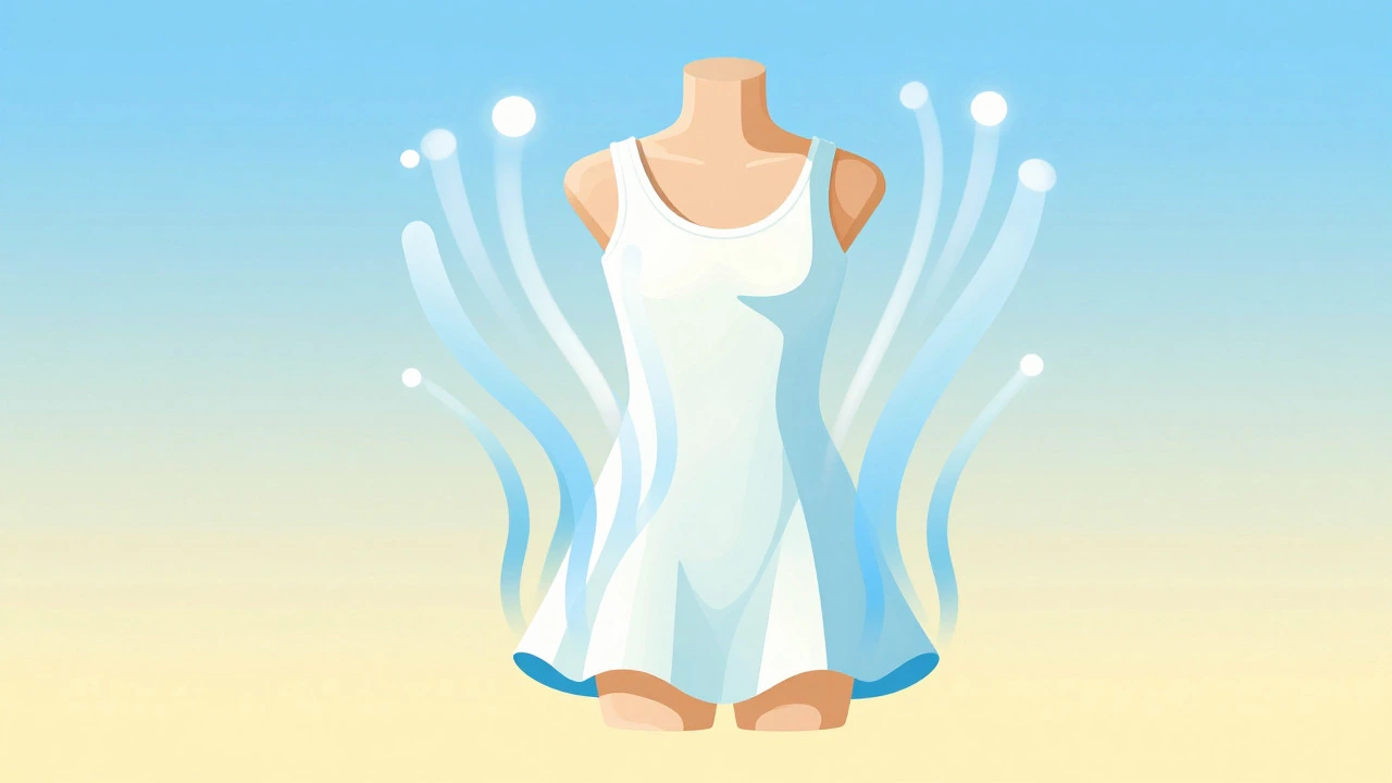 Abstract illustration of air currents flowing around a light summer dress