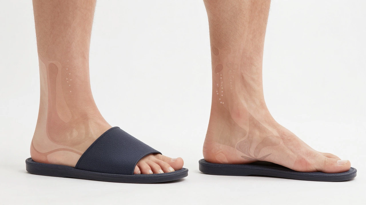 Comparison of flat and high arch feet with different slipper types