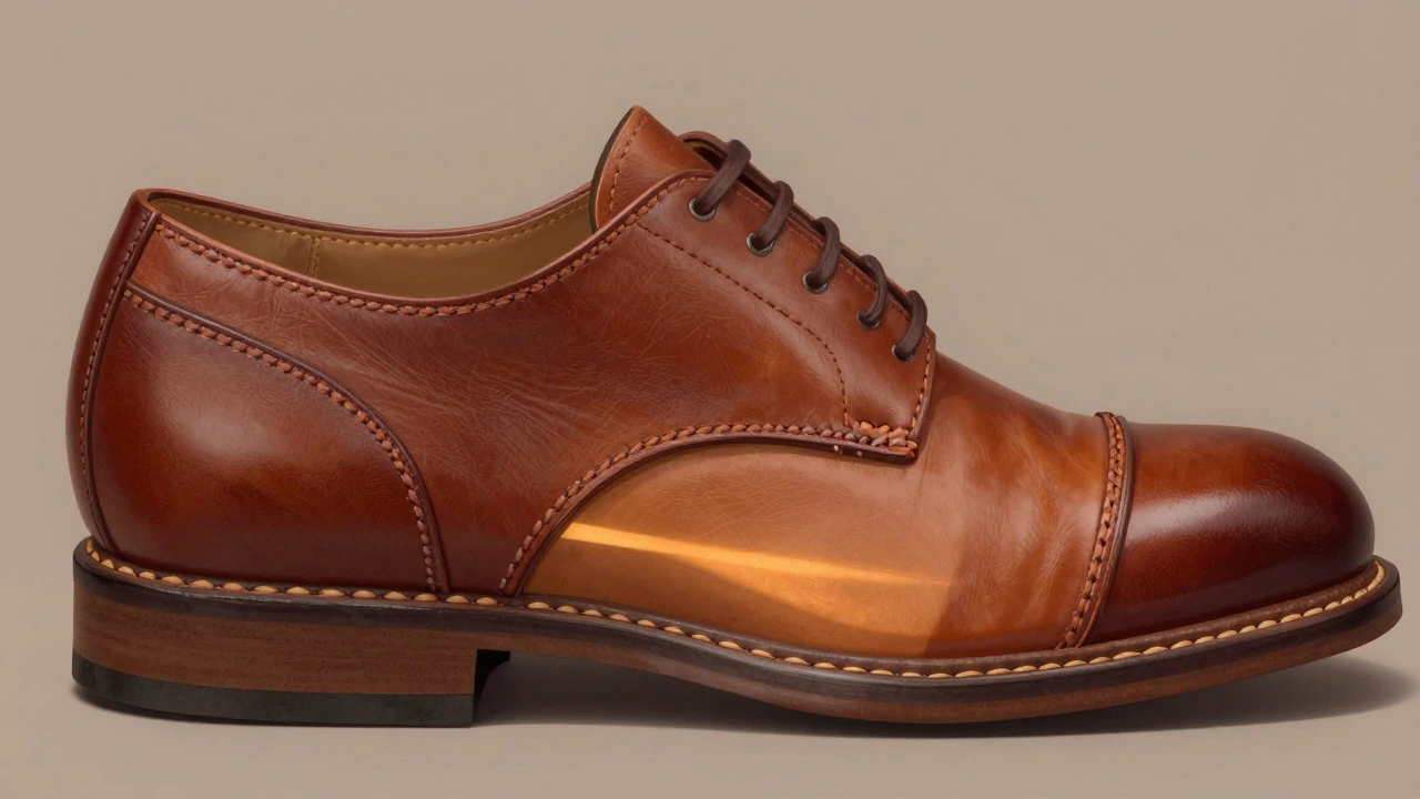 Cross-section diagram showing Goodyear welt stitching inside a leather shoe