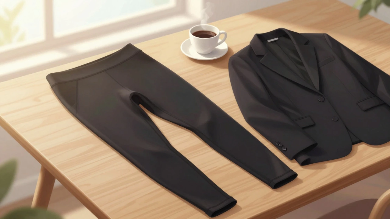 Stylish leggings paired with a blazer representing athleisure fashion