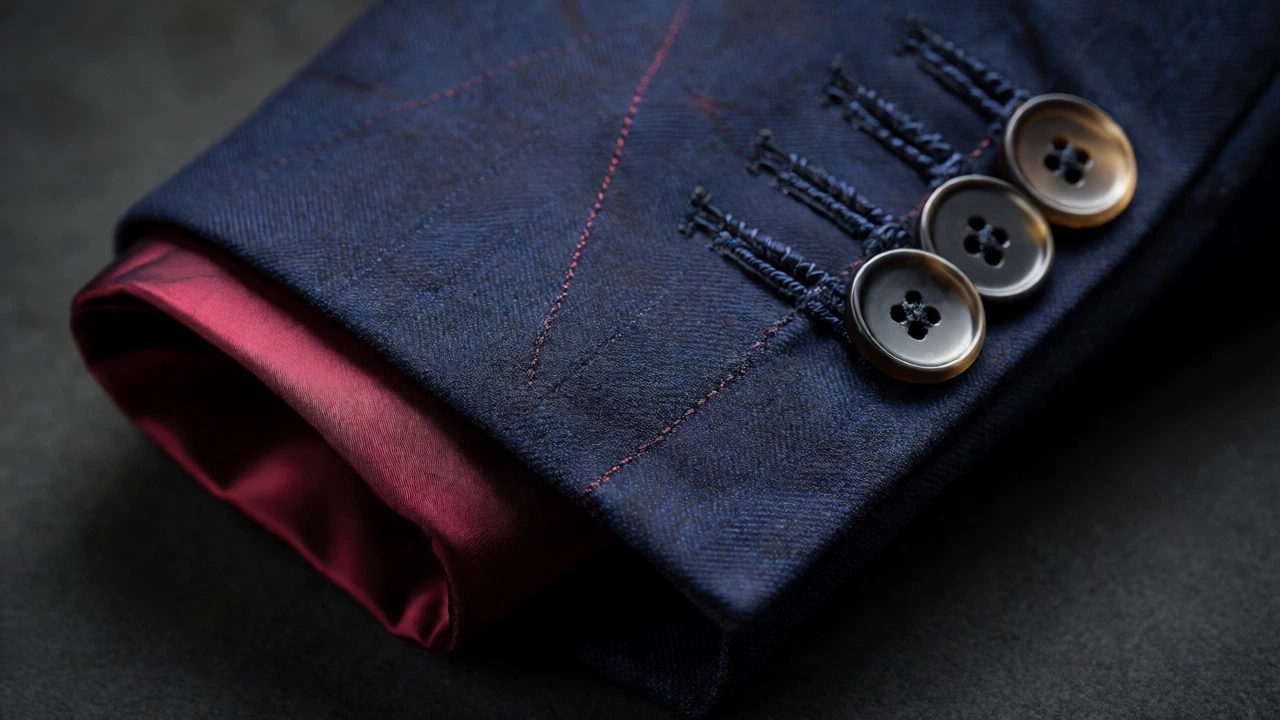 Close-up of functional surgeon's cuffs on suit sleeve