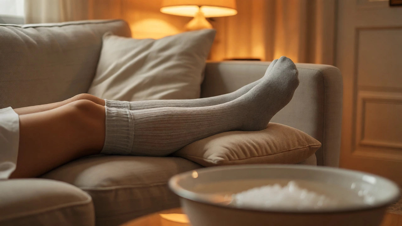 Legs elevated with compression socks